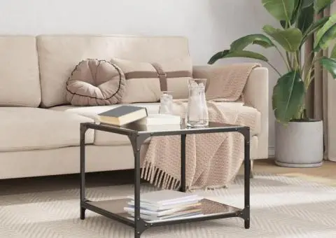 Măsuță de cafea, blat din sticlă negră, 50x50x40 cm, oțel - 1/5