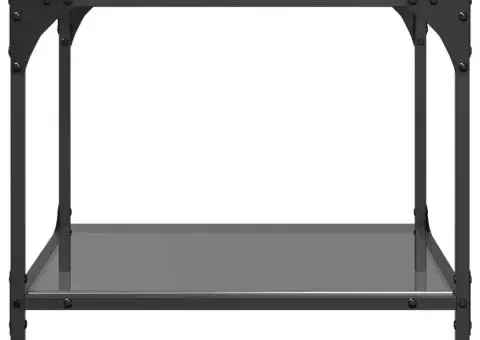 Măsuță de cafea, blat din sticlă negră, 50x50x40 cm, oțel - 5/5