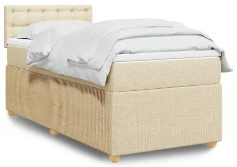 Pat box spring cu saltea, crem, 90x200 cm, textil - 1/5