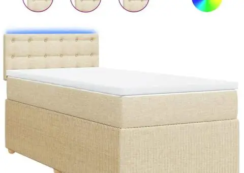 Pat box spring cu saltea, crem, 90x200 cm, textil - 2/5