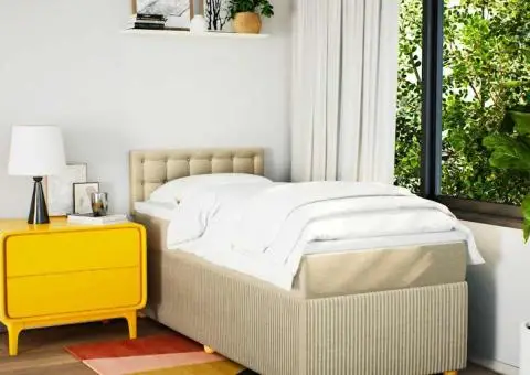 Pat box spring cu saltea, crem, 90x200 cm, textil - 4/5