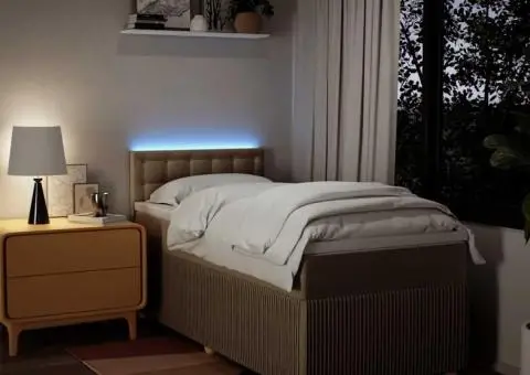 Pat box spring cu saltea, crem, 90x200 cm, textil - 5/5