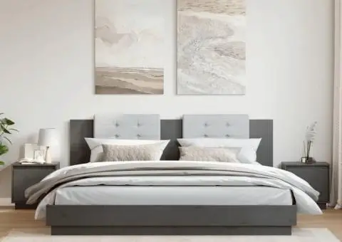 Noptiere, 2 buc., gri, 40x30x40 cm, lemn masiv de pin - 1/5