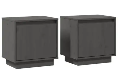 Noptiere, 2 buc., gri, 40x30x40 cm, lemn masiv de pin - 2/5