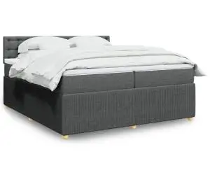 vidaXL Pat box spring cu saltea, gri închis, 200x200 cm, textil