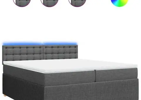 Pat box spring cu saltea, gri închis, 200x200 cm, textil - 2/5