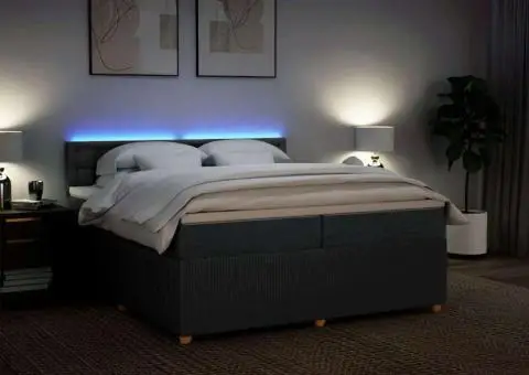 Pat box spring cu saltea, gri închis, 200x200 cm, textil - 5/5