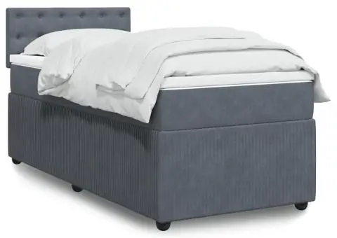 Pat box spring cu saltea, gri închis, 80x200 cm, catifea - 1/5