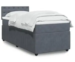 vidaXL Pat box spring cu saltea, gri închis, 80x200 cm, catifea