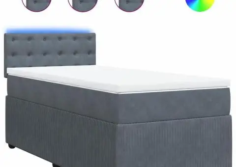 Pat box spring cu saltea, gri închis, 80x200 cm, catifea - 2/5