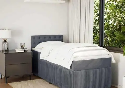 Pat box spring cu saltea, gri închis, 80x200 cm, catifea - 4/5