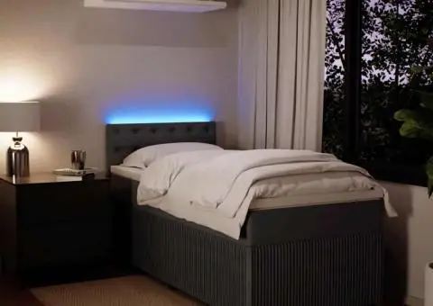 Pat box spring cu saltea, gri închis, 80x200 cm, catifea - 5/5