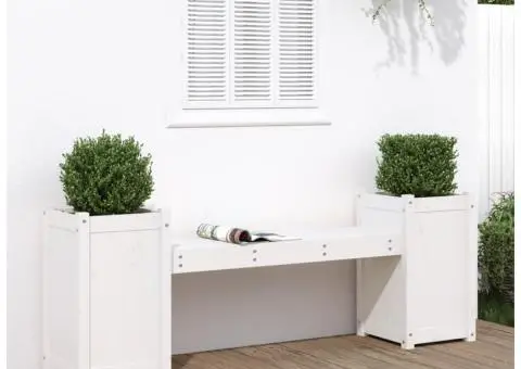 Banchetă cu jardiniere, alb, 180x36x63 cm, lemn masiv de pin - 1/5