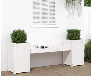 vidaXL Banchetă cu jardiniere, alb, 180x36x63 cm, lemn masiv de pin