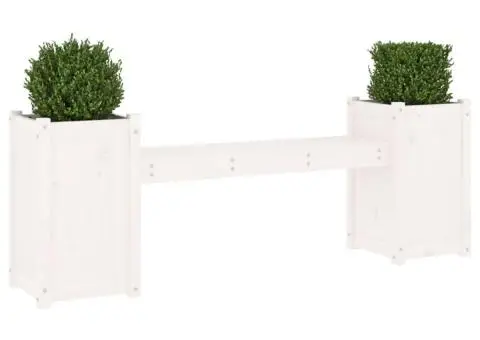 Banchetă cu jardiniere, alb, 180x36x63 cm, lemn masiv de pin - 3/5