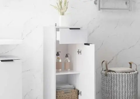 Dulap de baie, alb extralucios, 32x34x90 cm, lemn compozit - 3/5