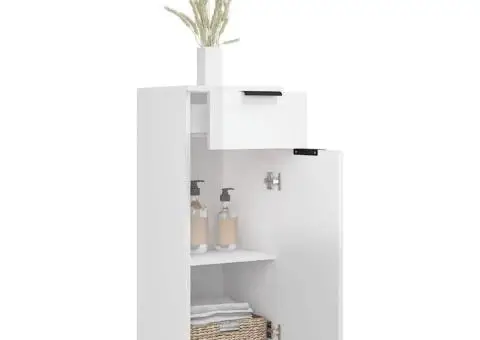 Dulap de baie, alb extralucios, 32x34x90 cm, lemn compozit - 5/5