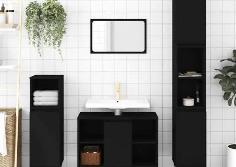 Dulap de baie, negru, 30x30x100 cm, lemn prelucrat - 1/5