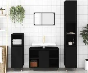 vidaXL Dulap de baie, negru, 30x30x100 cm, lemn prelucrat