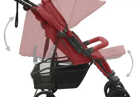 Cărucior dublu, roșu, oțel - 5/5