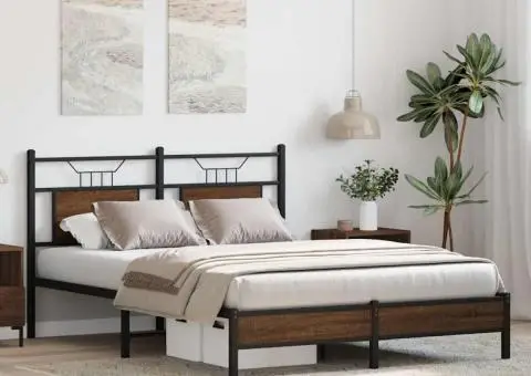 Cadru pat fără saltea stejar maro 140x200 cm lemn prelucrat - 4/5