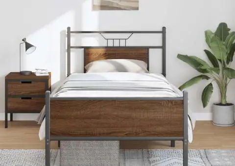 Cadru pat fără saltea stejar maro, 90x190 cm, lemn prelucrat - 4/5