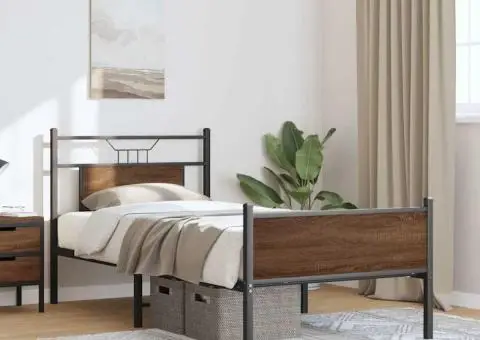 Cadru pat fără saltea stejar maro, 90x190 cm, lemn prelucrat - 5/5