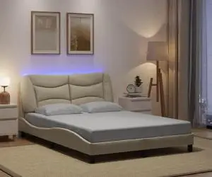 vidaXL Cadru de pat cu LED fără saltea cremă 120x200 cm țesătură