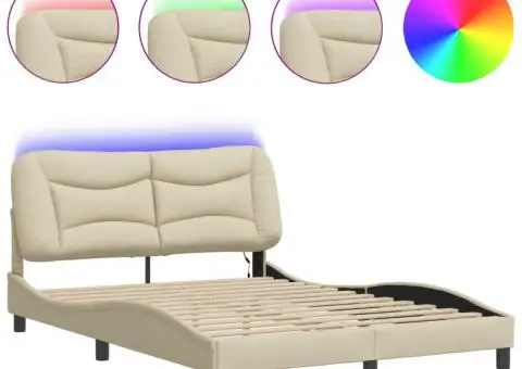 Cadru de pat cu LED fără saltea cremă 120x200 cm țesătură - 2/5