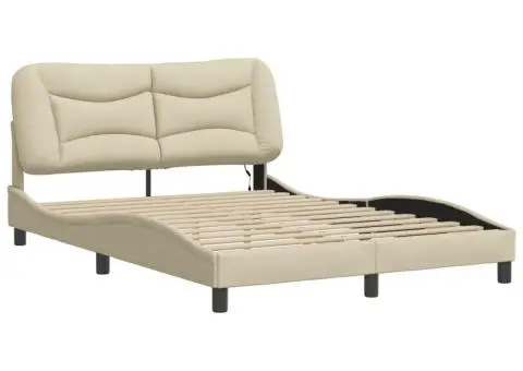 Cadru de pat cu LED fără saltea cremă 120x200 cm țesătură - 3/5