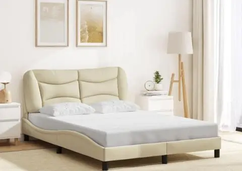 Cadru de pat cu LED fără saltea cremă 120x200 cm țesătură - 4/5