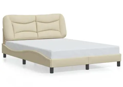 Cadru de pat cu LED fără saltea cremă 120x200 cm țesătură - 5/5