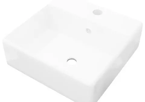 Chiuvetă pătrată din ceramică cu preaplin și scurgere 41 x 41 cm - 2/5