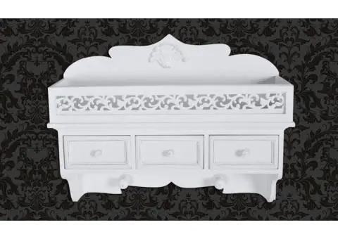 Raft/Cuier de perete, cu 3 sertare și 2 cârlige - 1/5