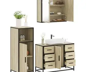 vidaXL Set mobilier de baie, 3 piese, stejar sonoma, lemn prelucrat