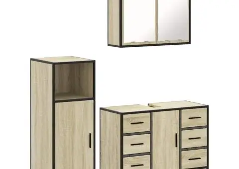 Set mobilier de baie, 3 piese, stejar sonoma, lemn prelucrat - 2/5