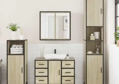 Set mobilier de baie, 3 piese, stejar sonoma, lemn prelucrat - 3/5