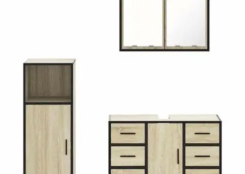 Set mobilier de baie, 3 piese, stejar sonoma, lemn prelucrat - 5/5