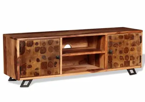 Comodă TV din lemn de acacia masiv, 120 x 30 x 40 cm - 3/5