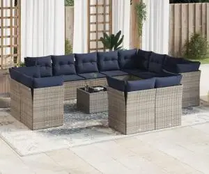vidaXL Set mobilier de grădină cu perne, 13 piese, gri, poliratan
