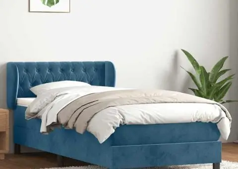 Pat box spring cu saltea, albastru închis, 80x220 cm, catifea - 1/5