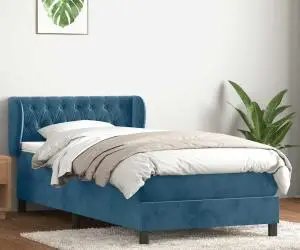 vidaXL Pat box spring cu saltea, albastru închis, 80x220 cm, catifea