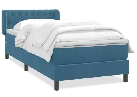 Pat box spring cu saltea, albastru închis, 80x220 cm, catifea - 2/5