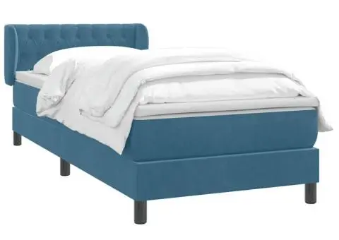 Pat box spring cu saltea, albastru închis, 80x220 cm, catifea - 3/5