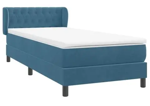 Pat box spring cu saltea, albastru închis, 80x220 cm, catifea - 4/5