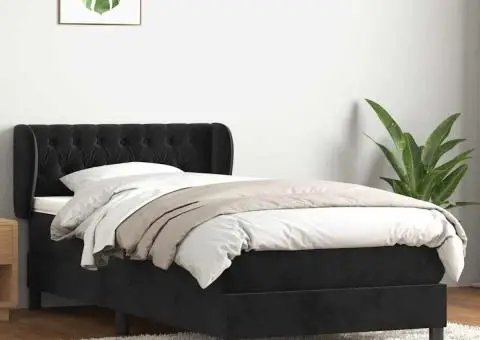 Pat box spring cu saltea, negru, 80x220 cm, catifea - 1/5