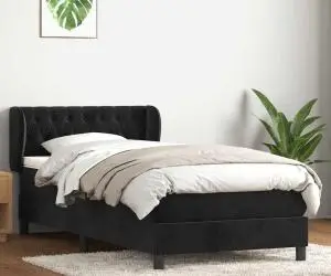 vidaXL Pat box spring cu saltea, negru, 80x220 cm, catifea