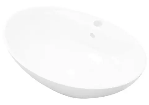 Chiuvetă ovală cu preaplin & orificiu robinet, ceramică de lux - 2/5