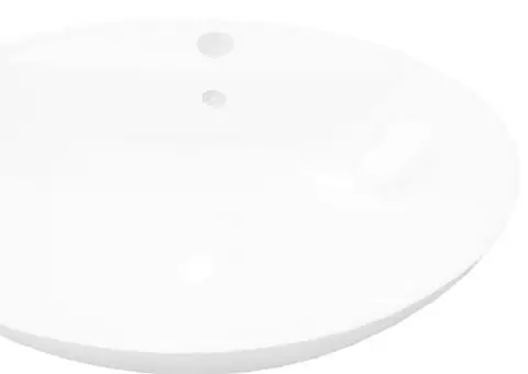 Chiuvetă ovală cu preaplin & orificiu robinet, ceramică de lux - 4/5