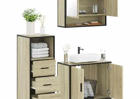 Set mobilier de baie, 3 piese, stejar sonoma, lemn prelucrat - 1/5